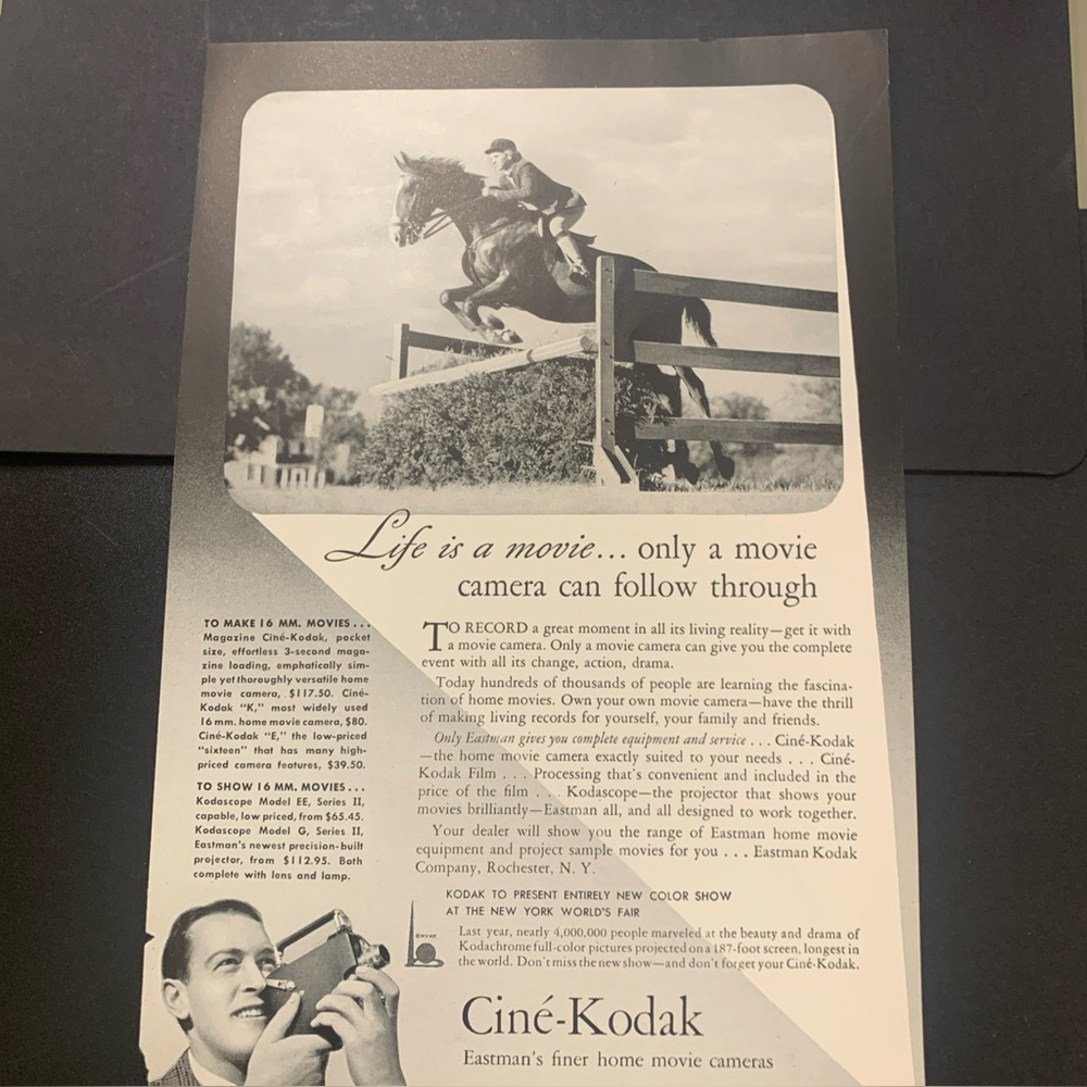 Vintage 1940 Cine Kodak Life Is A Movie Ad Advertisment